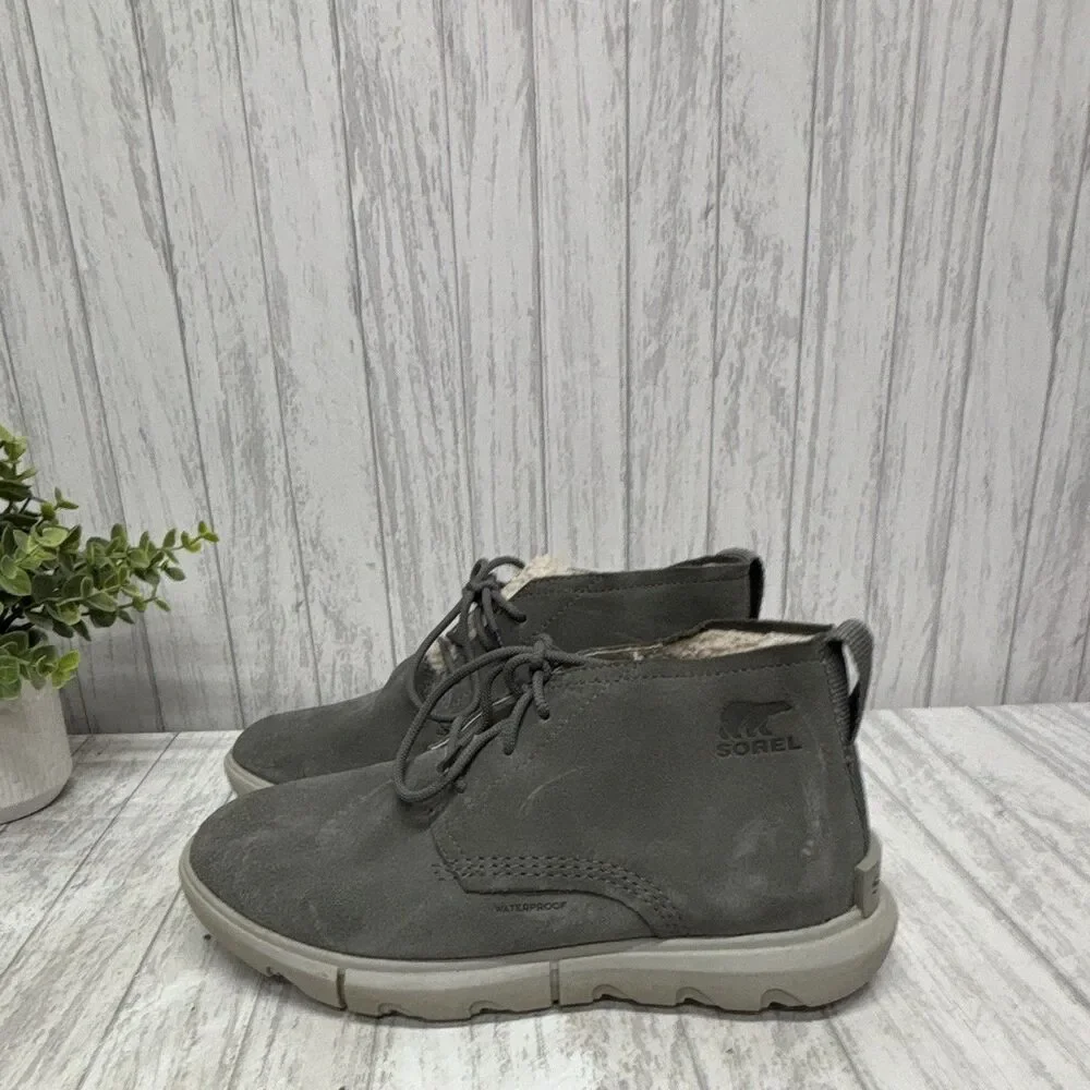 Womens Size 8 SOREL Gray Waterproof Lace-Up Faux Fur Lined Bootie EU39 UK6